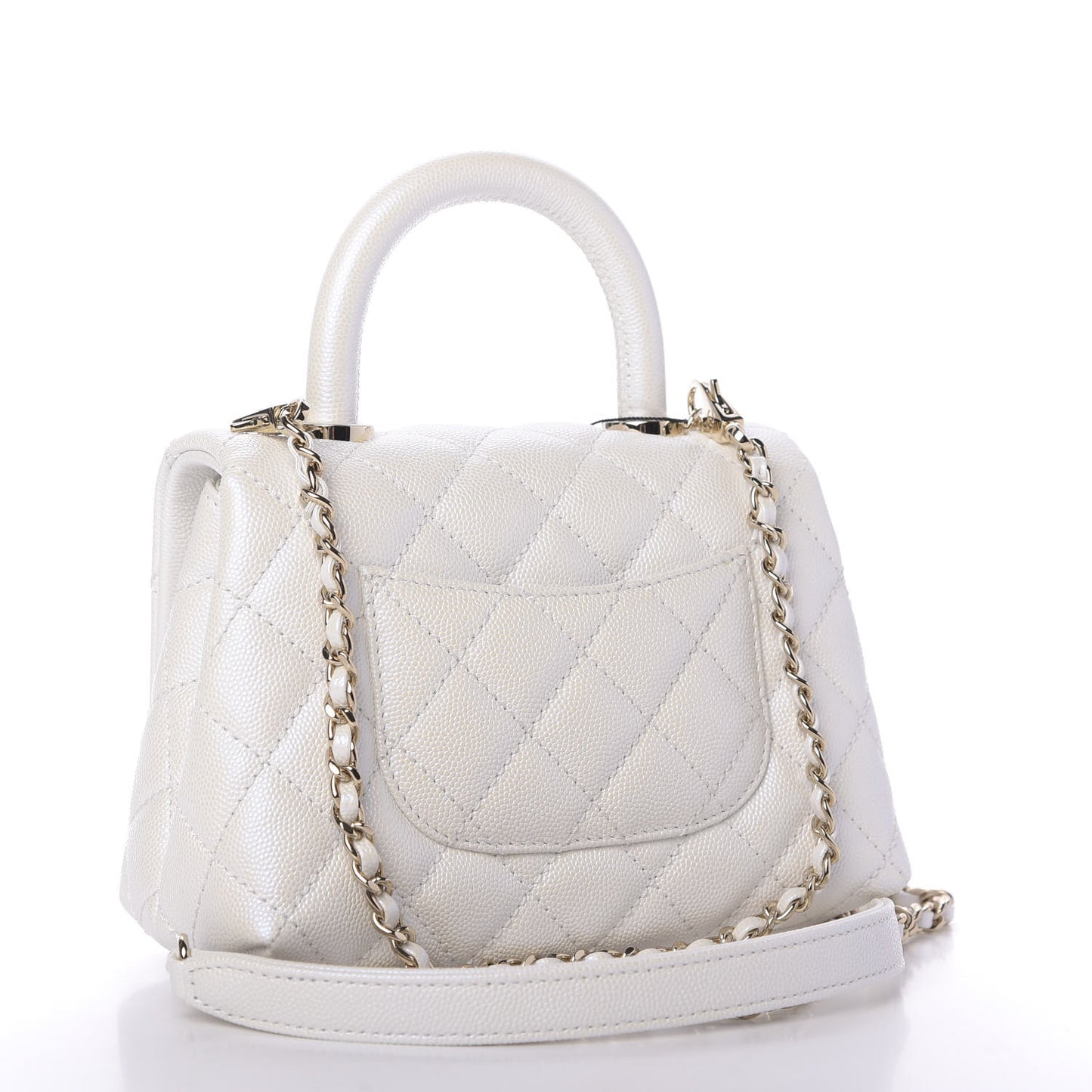 Iridescent Caviar Quilted Extra Mini Coco Handle Flap Ivory
