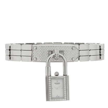 Hermes Stainless Steel Diamond Pave 16mm Kelly Quartz Watch 2 of 6