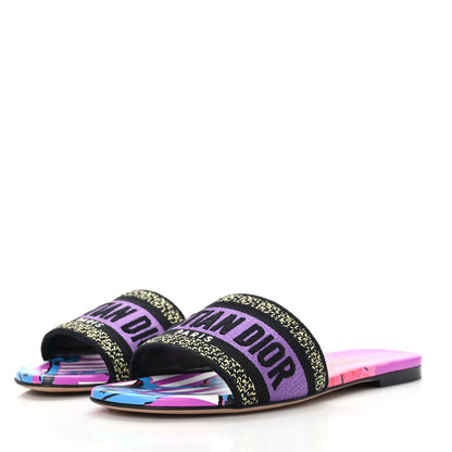 Christian Dior Canvas D-Flower Pop Embroidered Dway Flat Slide Sandals 35 Pink Purple Multicolor 3 of 8