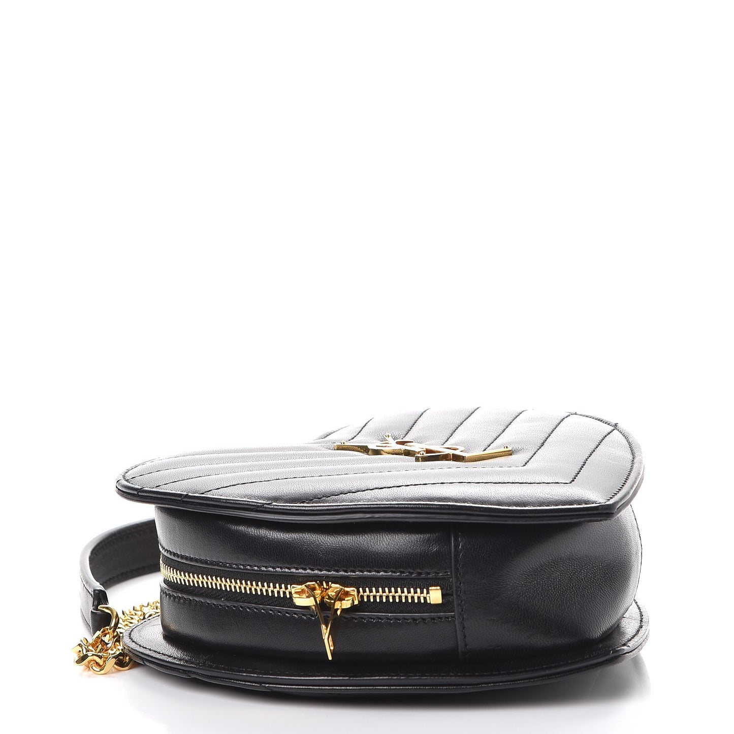 Lambskin Matelasse Chevron Monogram Small Love Heart Chain Bag Black