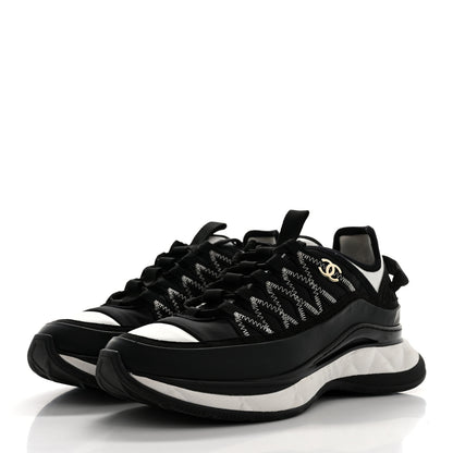 Chanel Mixed Fibers Suede Calfskin CC Sneakers 38 Black White 4 of 10