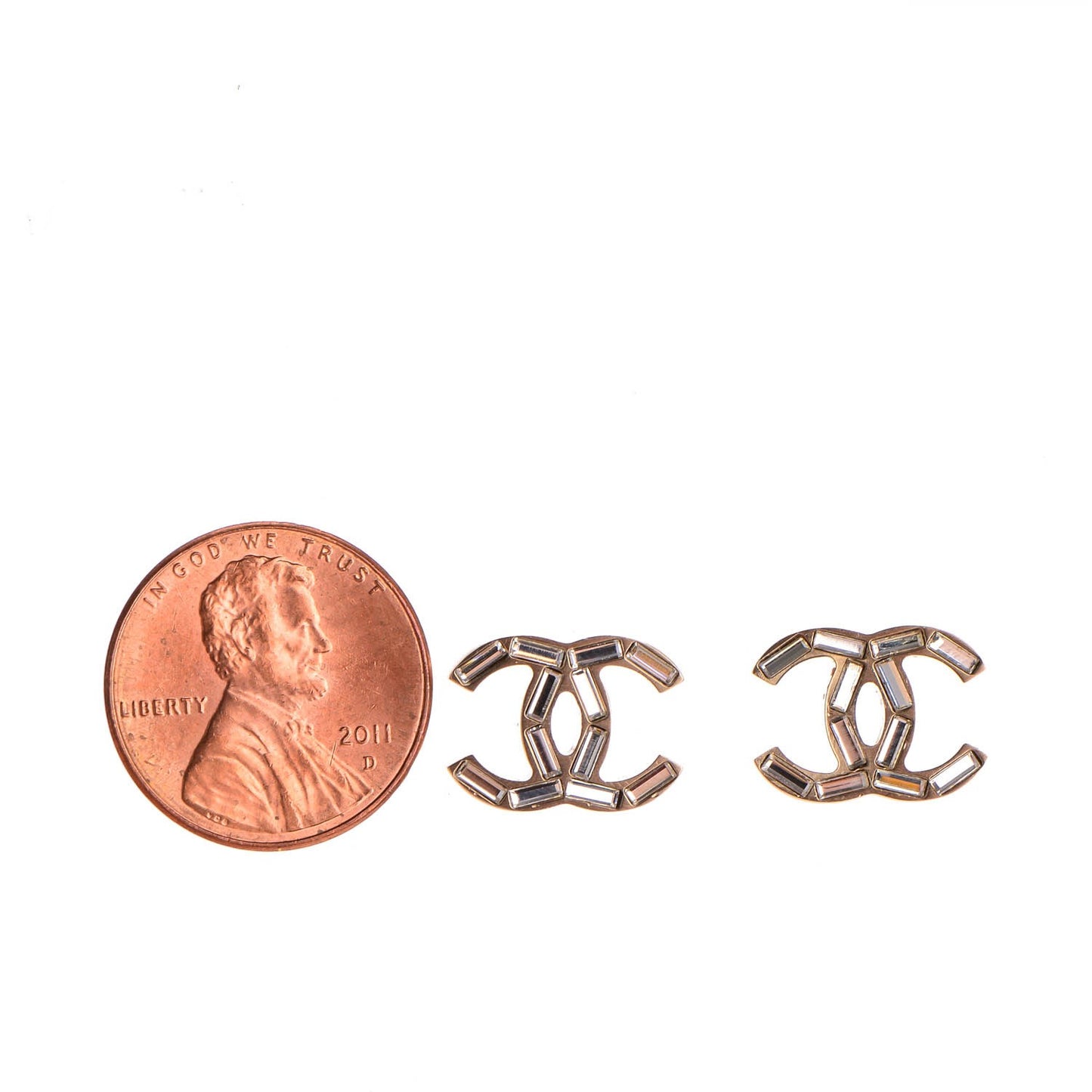 Crystal Baguette CC Earrings Gold