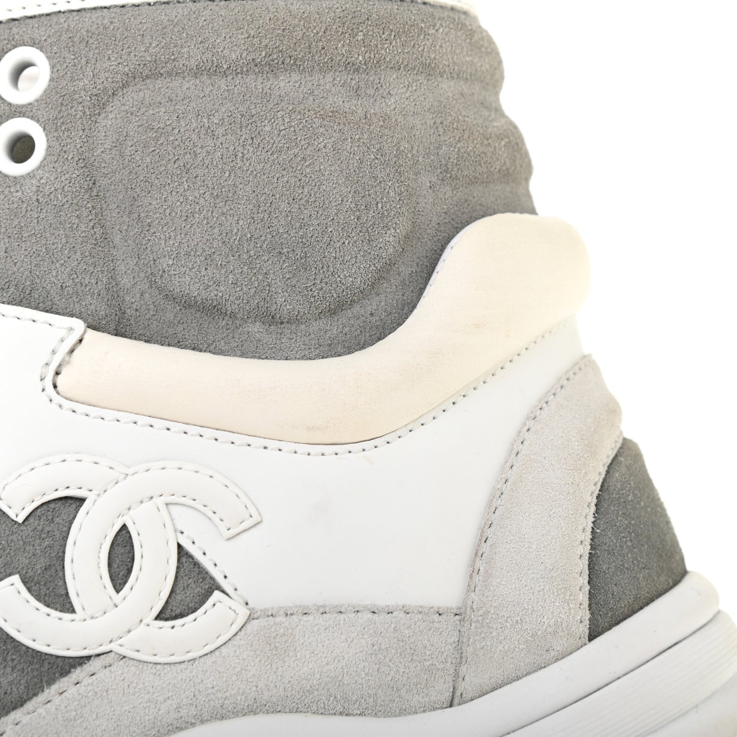 Suede Calfskin Lambskin High Top CC Sneakers 36 White Grey Fluo Blue