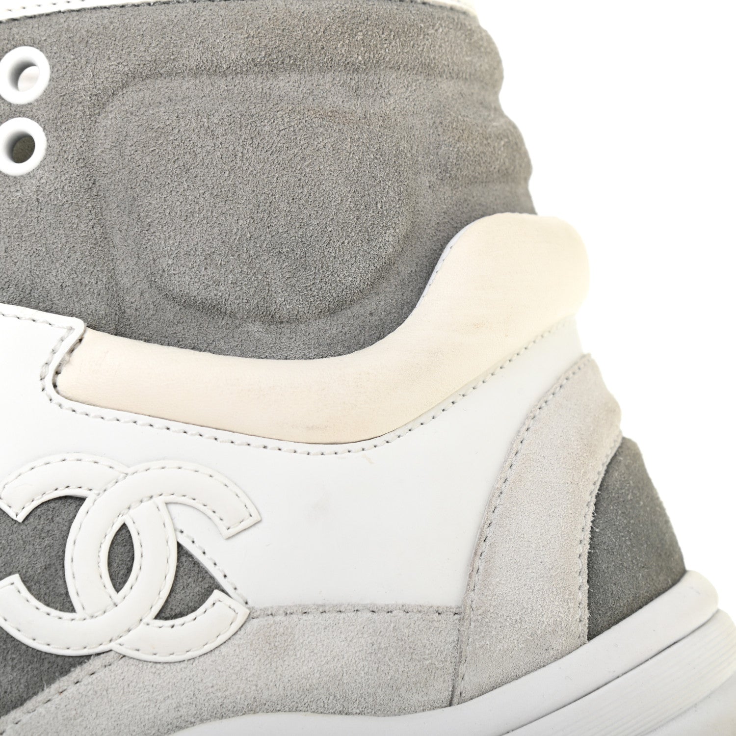 Chanel Suede Calfskin Lambskin High Top CC Sneakers 36 White Grey Fluo Blue 10 of 11