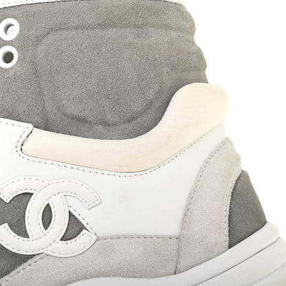 Chanel Suede Calfskin Lambskin High Top CC Sneakers 36 White Grey Fluo Blue 10 of 11