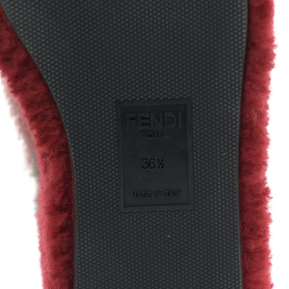 Fendi Shearling Platform Mules 36.5 Rose Green Red 6 of 7
