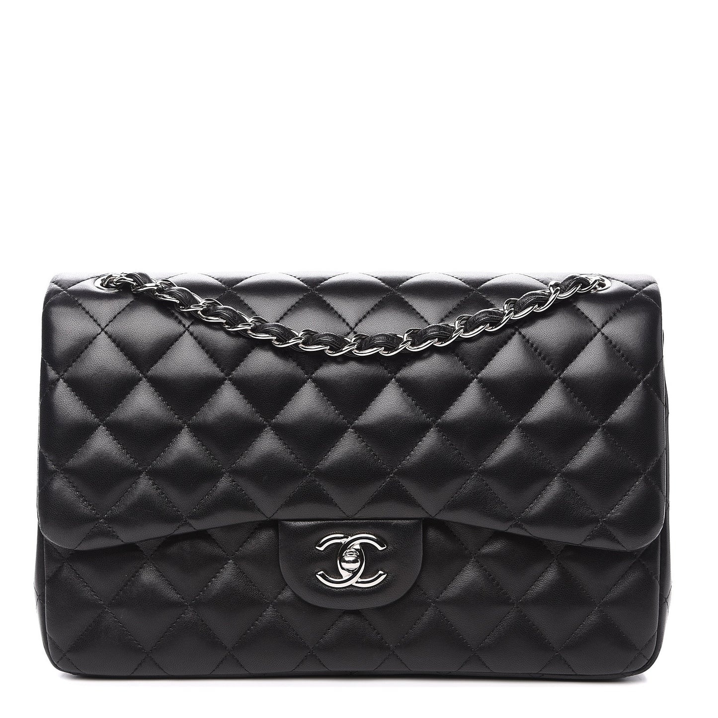 Lambskin Quilted Jumbo Double Flap Black