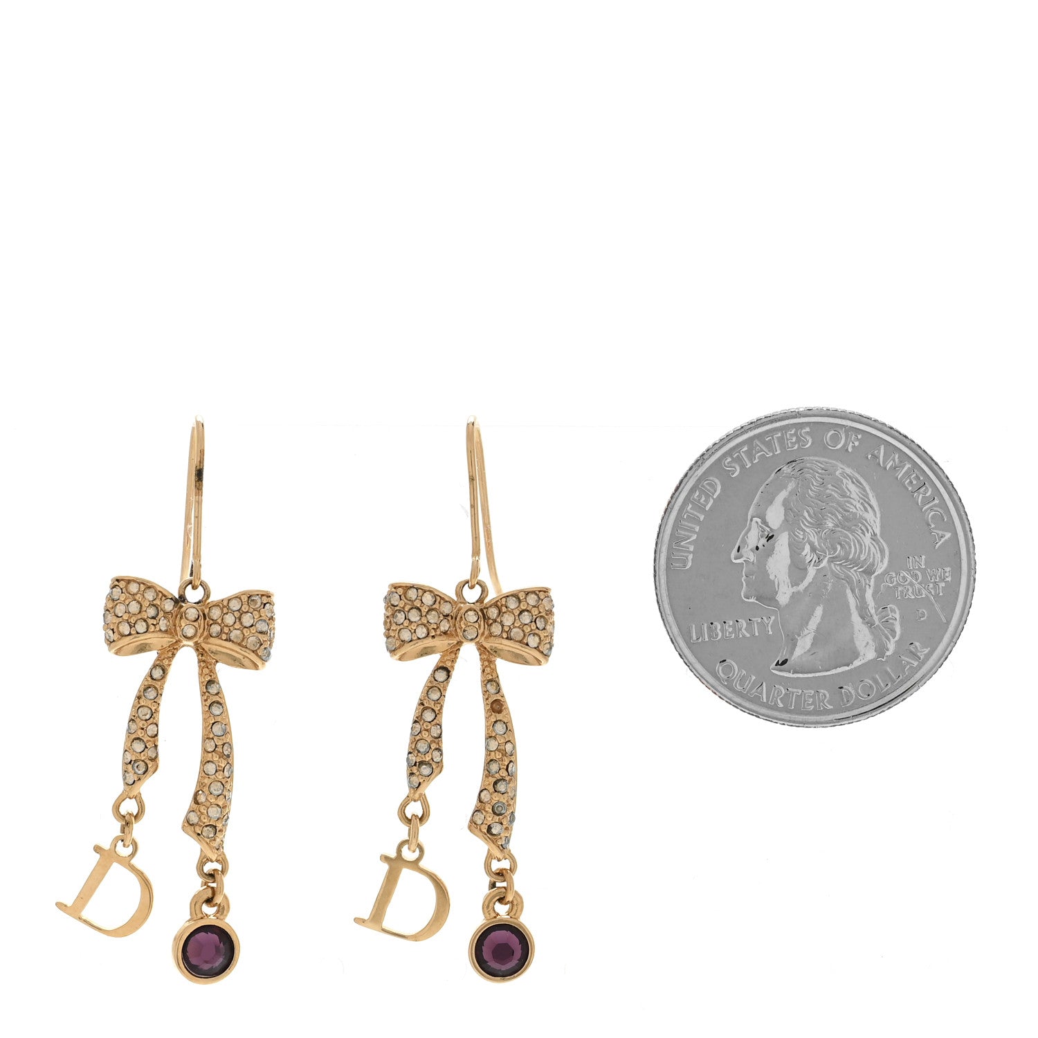 Christian Dior Crystal Bow Earrings Gold 2 of 6
