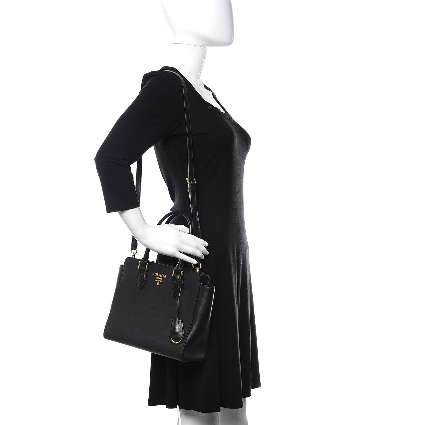 Saffiano Soft Calfskin Small Zippered Tote Black
