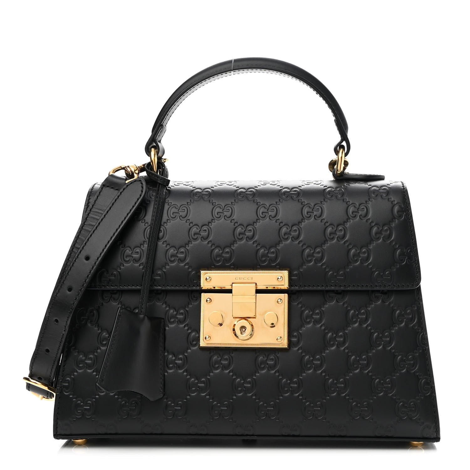 Gucci Guccissima Signature Small Padlock Top Handle Bag Black 1 of 10