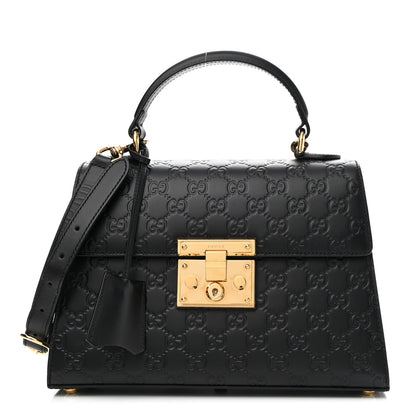 Gucci Guccissima Signature Small Padlock Top Handle Bag Black 1 of 10