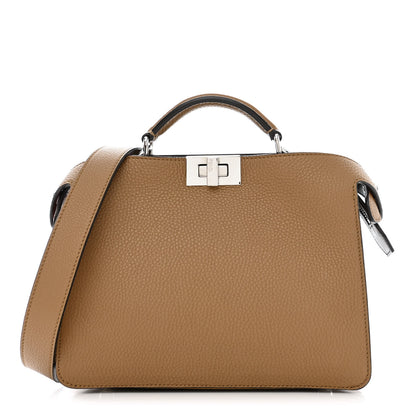 Fendi Cuoio Romano Vitello Cover Glazed Fabric Bi-Color FF 1974 Mini Peekaboo I SEE U Satchel Sand Tobacco Moro 1 of 10
