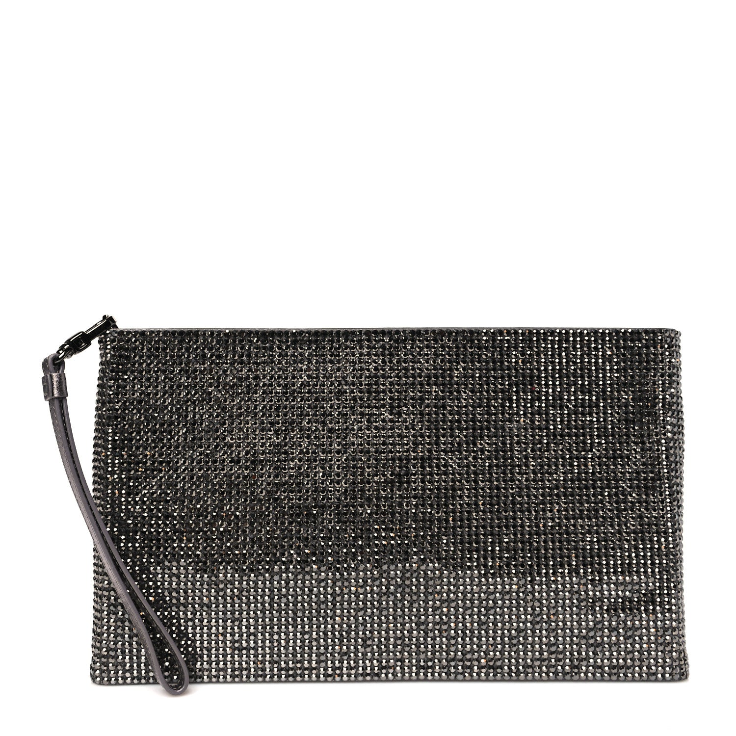 Judith Leiber Satin Allover Crystal Wristlet Pouch Hematite 1 of 8