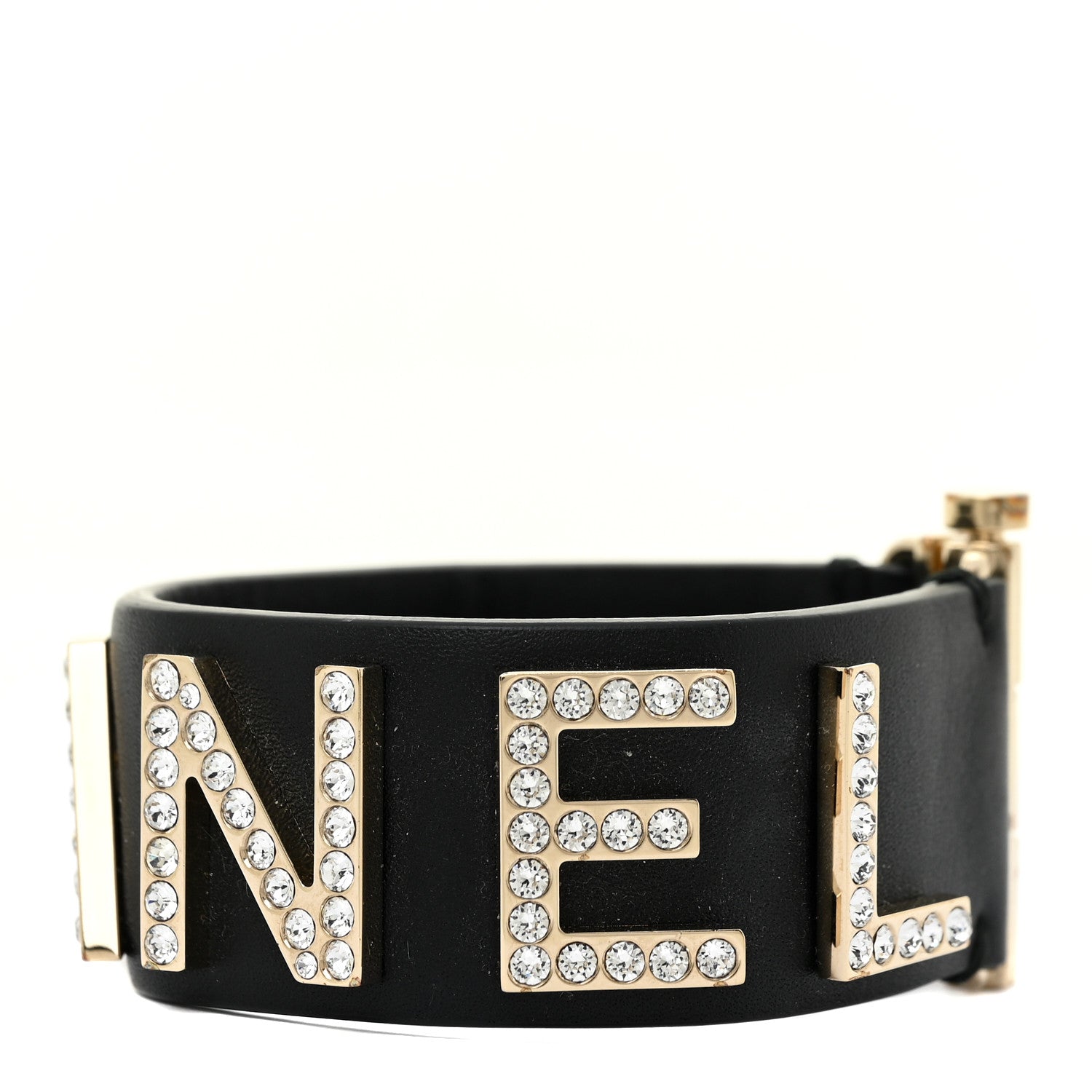 Chanel Crystal Lambskin Cha-Nel Logo Cuff S Black 8 of 11