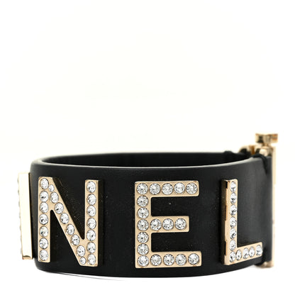 Chanel Crystal Lambskin Cha-Nel Logo Cuff S Black 8 of 11