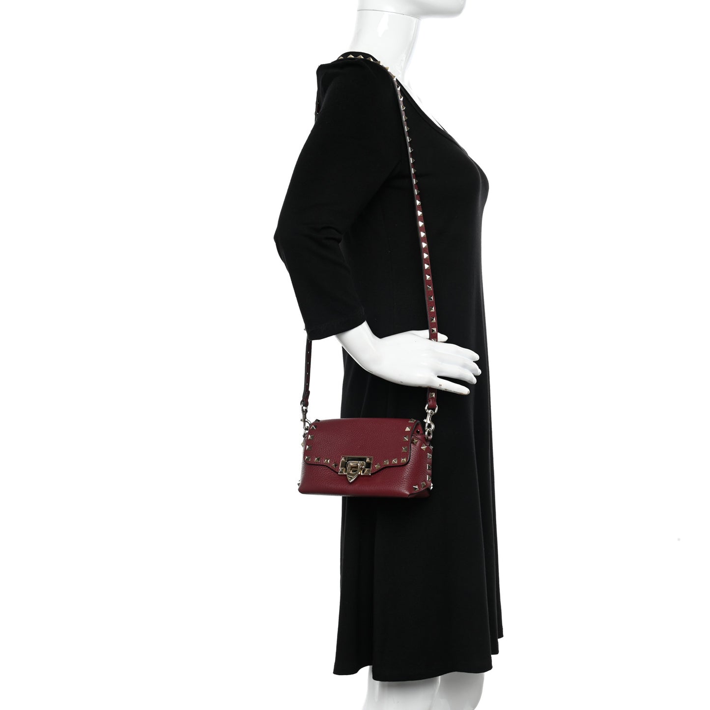 Pebbled Calfskin Mini Rockstud Crossbody Bag Rubin