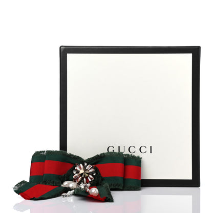 Gucci Grosgrain Web Pearl Crystal Bow Brooch 4 of 4