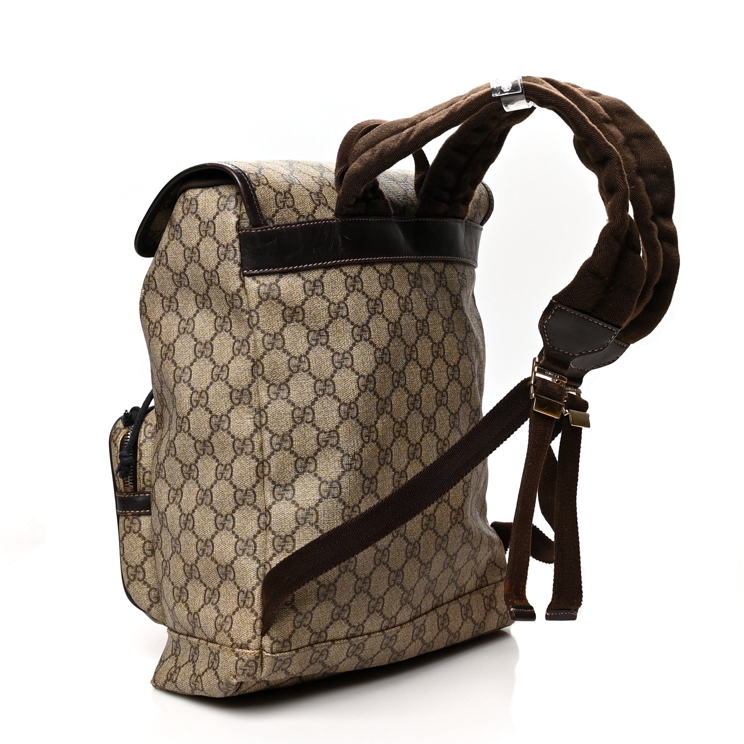 Gucci GG Supreme Monogram Medium Single Buckle Rucksack Backpack Beige Ebony Brown 2 of 16