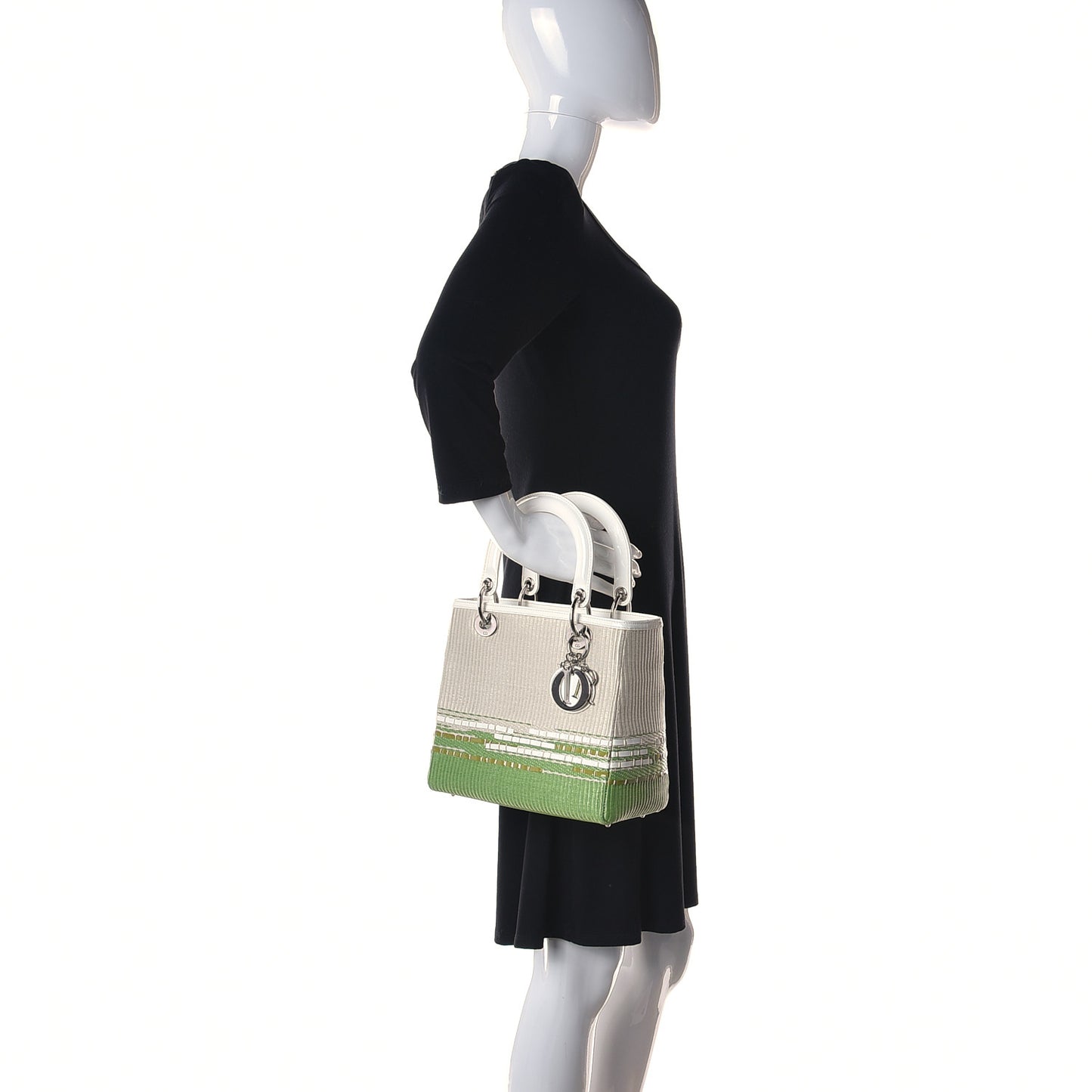 Raffia Medium Lady Dior White Green