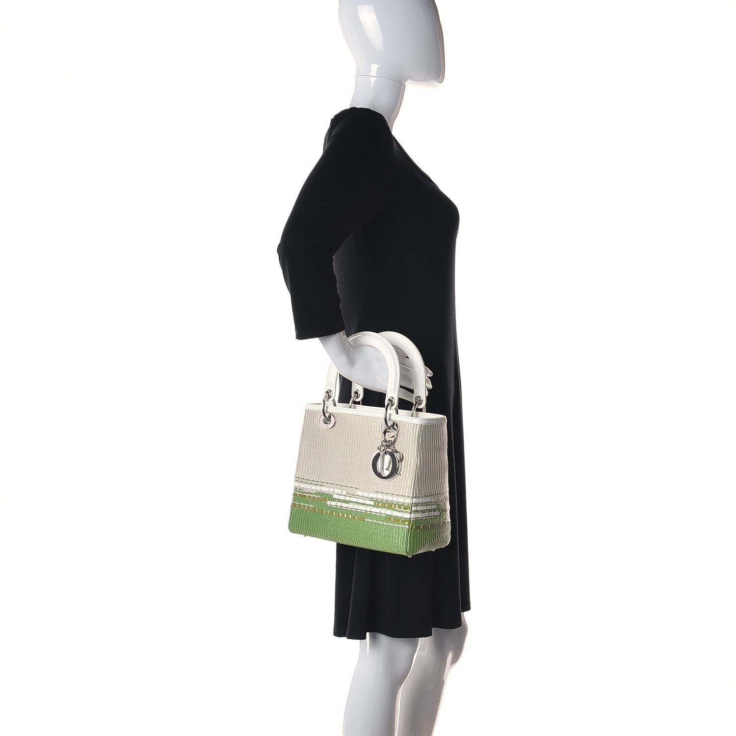 Christian Dior Raffia Medium Lady Dior White Green 2 of 11