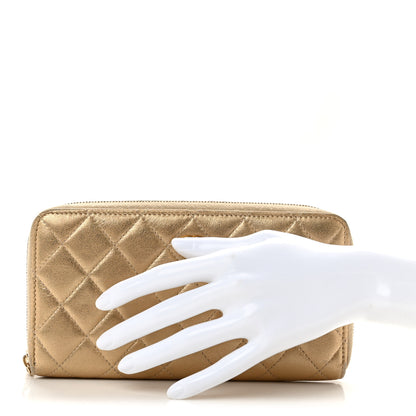Chanel Metallic Lambskin Quilted Large Gusset Zip Around Wallet Gold 2 of 12