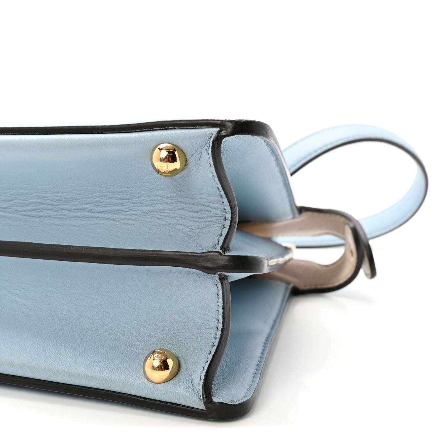 Vitello Seta Shiny Nappa Small Peekaboo I SEE U Satchel Azzurro Baby Camelia