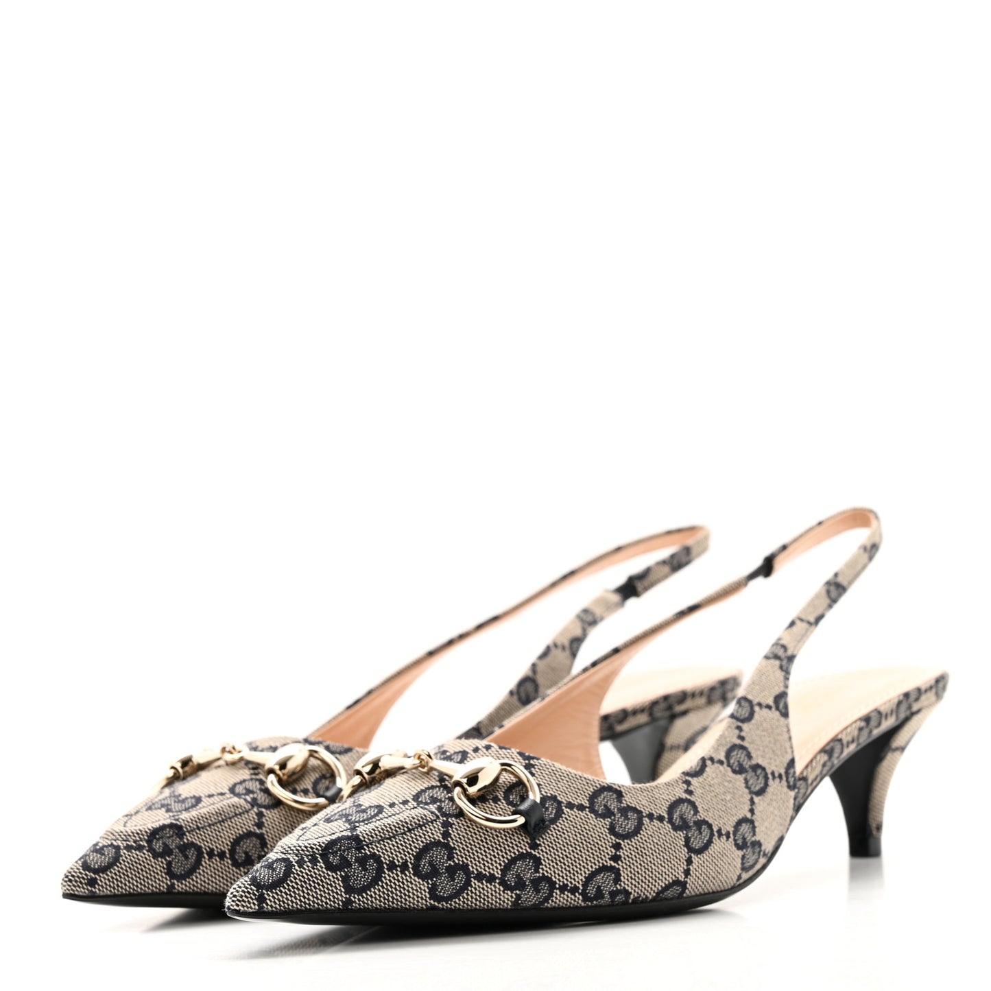 Monogram Horsebit 35mm Slingback Pumps 40 Beige Blue