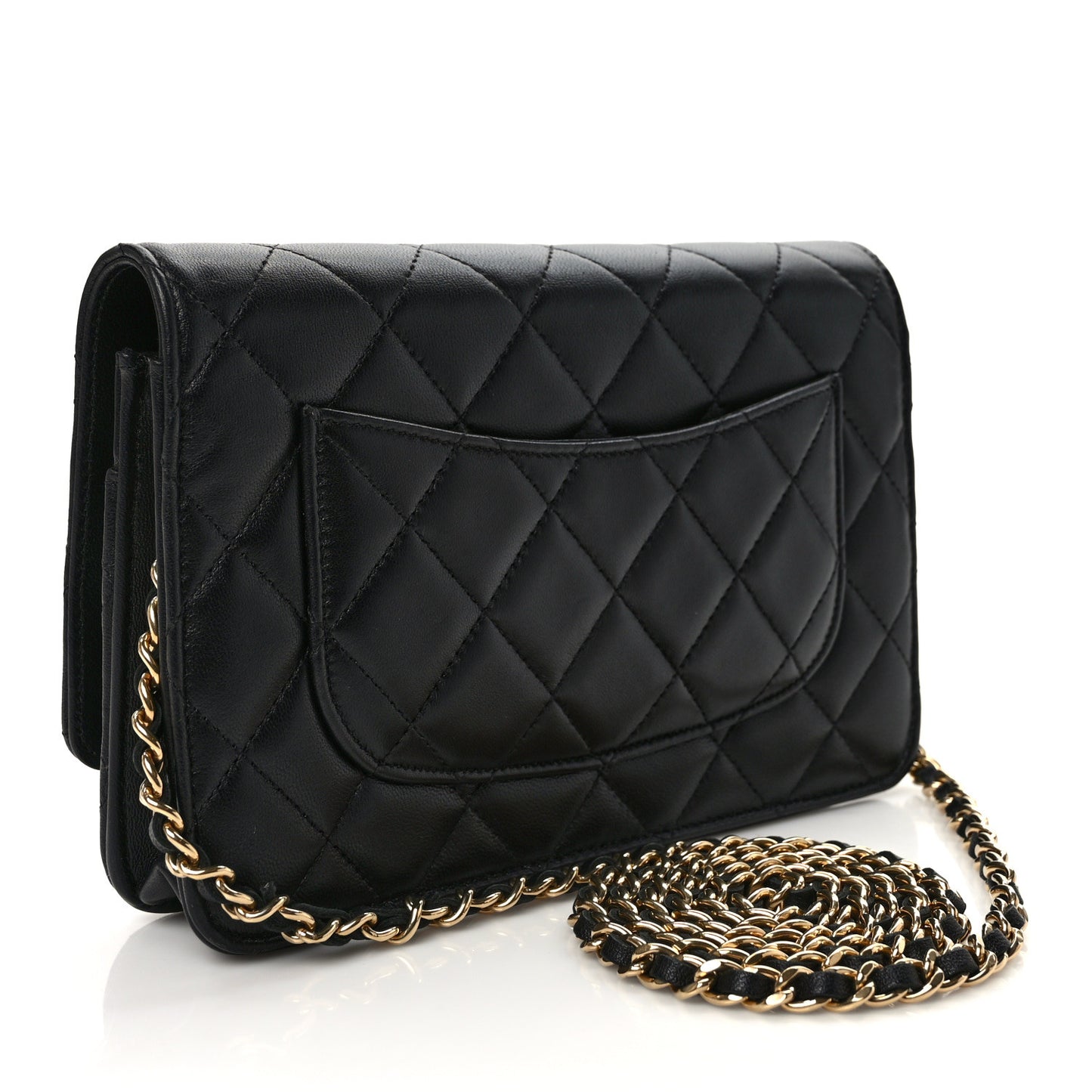 Lambskin Quilted Enamel Coco Casino Wallet On Chain WOC Black