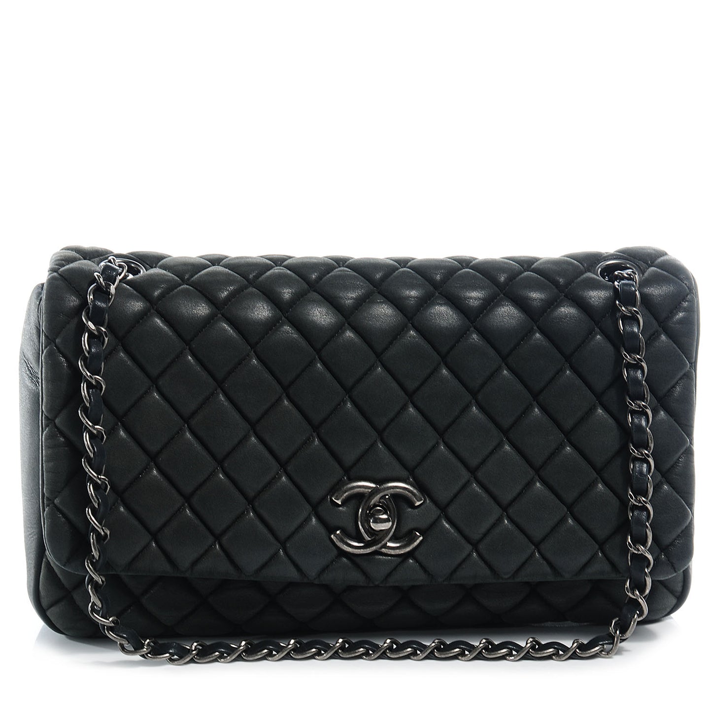 Iridescent Calfskin New Bubble Large Flap Dark Gray