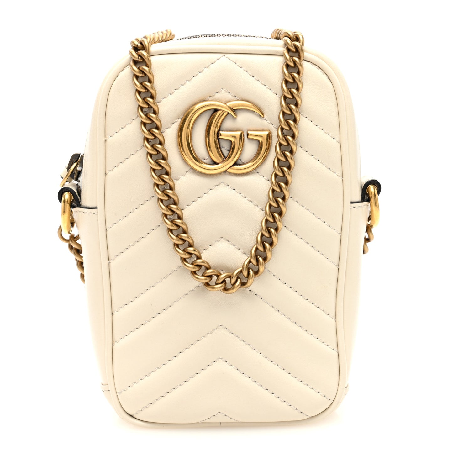 Calfskin Matelasse Mini GG Marmont Crossbody Bag White