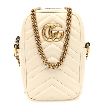 Gucci Calfskin Matelasse Mini GG Marmont Crossbody Bag White 1 of 9