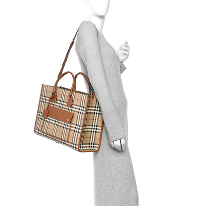 Burberry Canvas Vintage Check Calfskin Medium Freya Tote Briar Brown 2 of 13