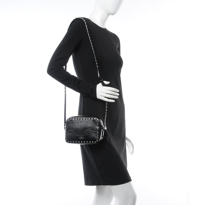 Valentino Garavani Craquele Calfskin Rockstud Camera Crossbody Bag Black 2 of 6