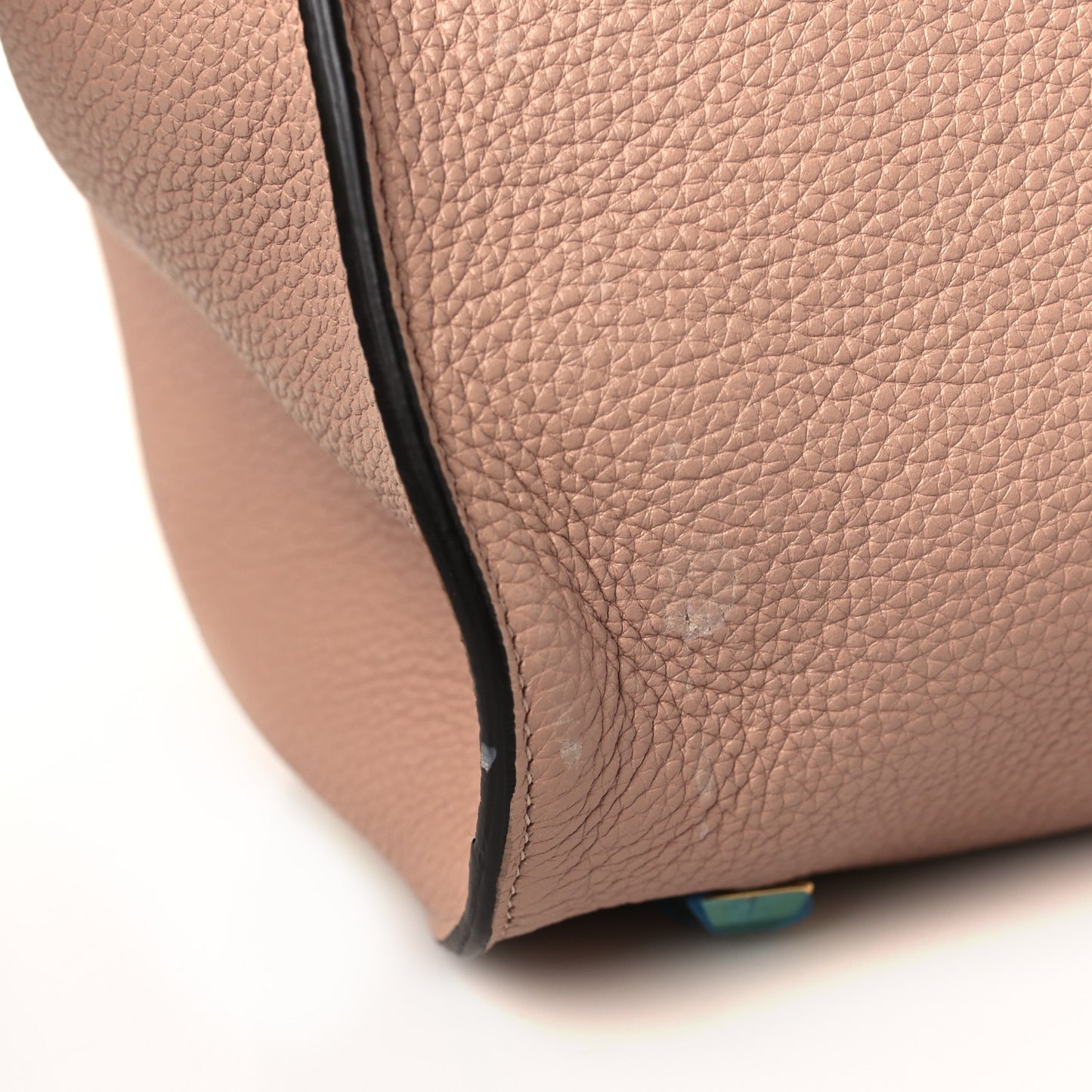 Hammered Calfskin Medium Studio Top Handle Bag Beige