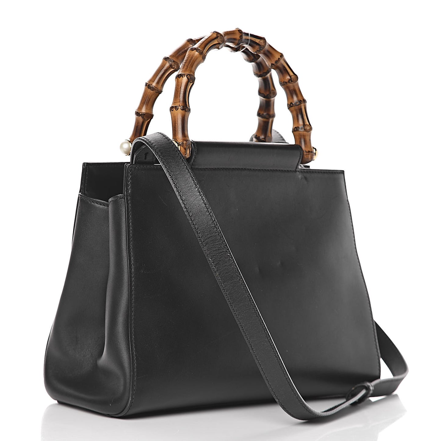 Nappa Bamboo Small Nymphaea Top Handle Bag Black