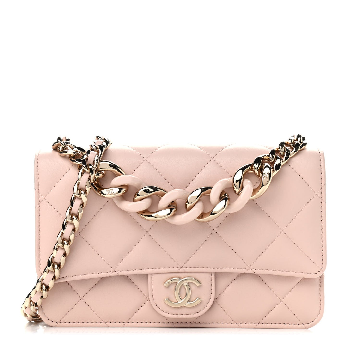 Lambskin Plexi Quilted Wallet On Chain WOC Light Beige