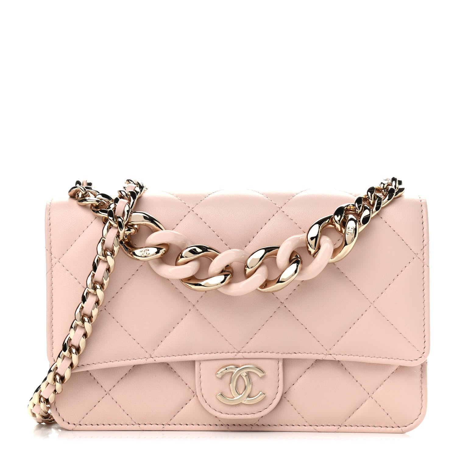 Chanel Lambskin Plexi Quilted Wallet On Chain WOC Light Beige 1 of 10