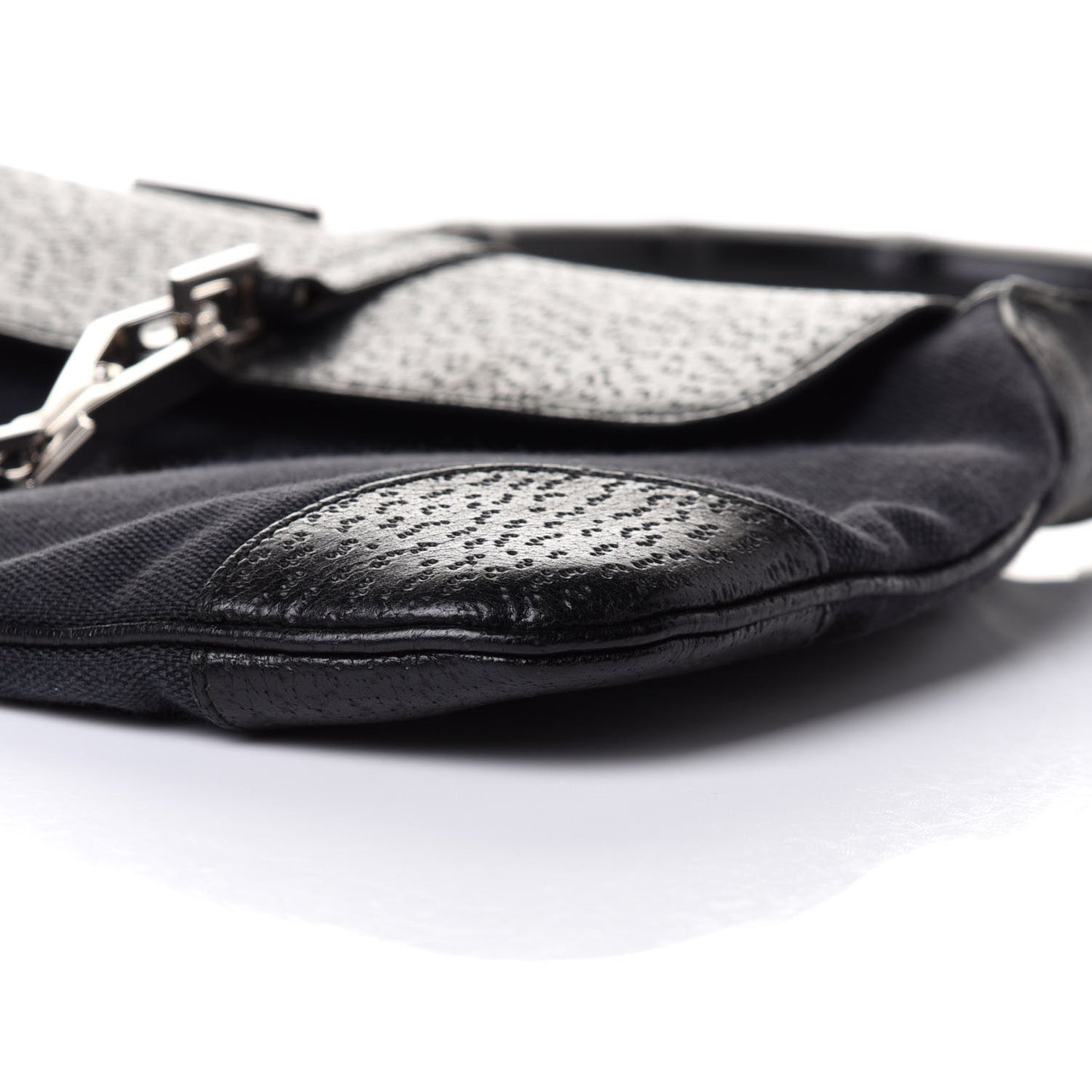 Canvas Calfskin Bamboo Handle Jackie O Hobo Black