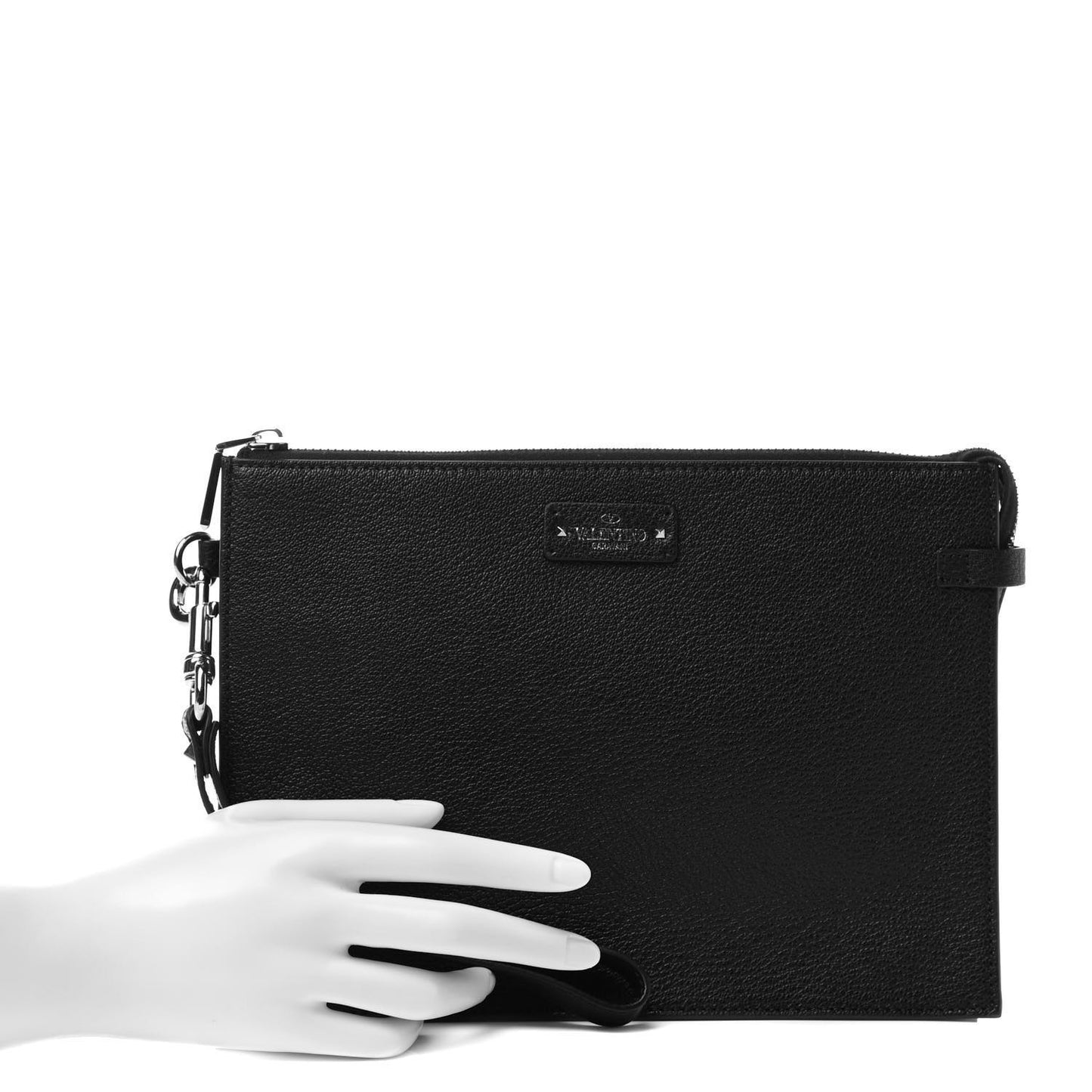 Goatskin Zip Wristlet Pouch Black