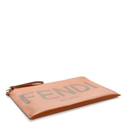 Fendi Vitello King Logo Embossed Large Flat Pouch Cuoio 4 of 8