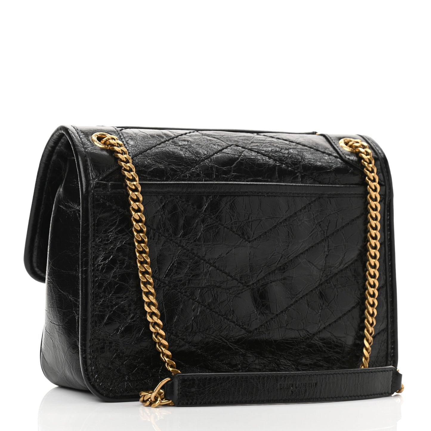 Crinkled Lambskin Matelasse Monogram Baby Niki Chain Satchel Black