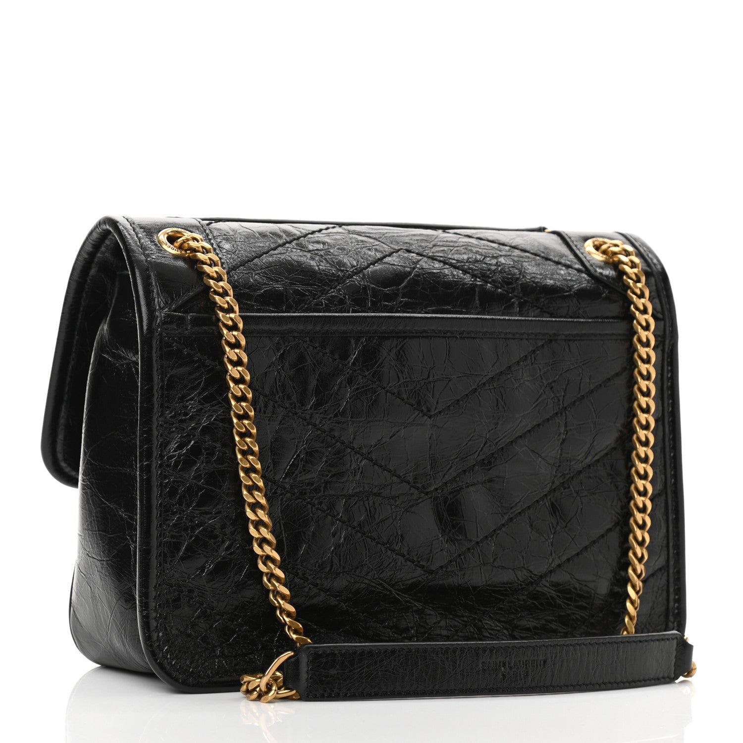 Saint Laurent Crinkled Lambskin Matelasse Monogram Baby Niki Chain Satchel Black 3 of 7