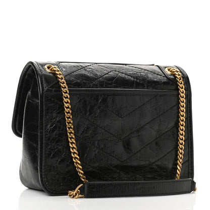 Saint Laurent Crinkled Lambskin Matelasse Monogram Baby Niki Chain Satchel Black 3 of 7