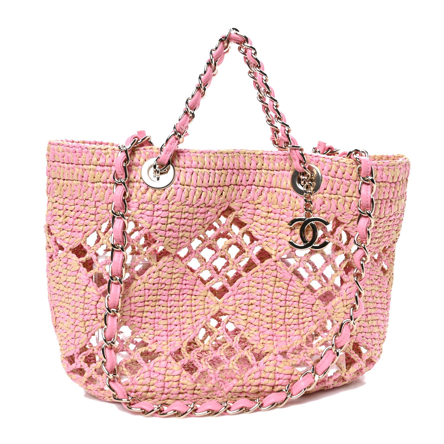 Chanel Raffia Effect Braided Small Shopping Bag Beige Pink 1 of 11