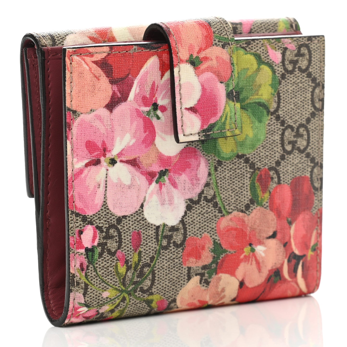 GG Supreme Monogram Blooms French Flap Wallet Beige Multicolor Dry Rose