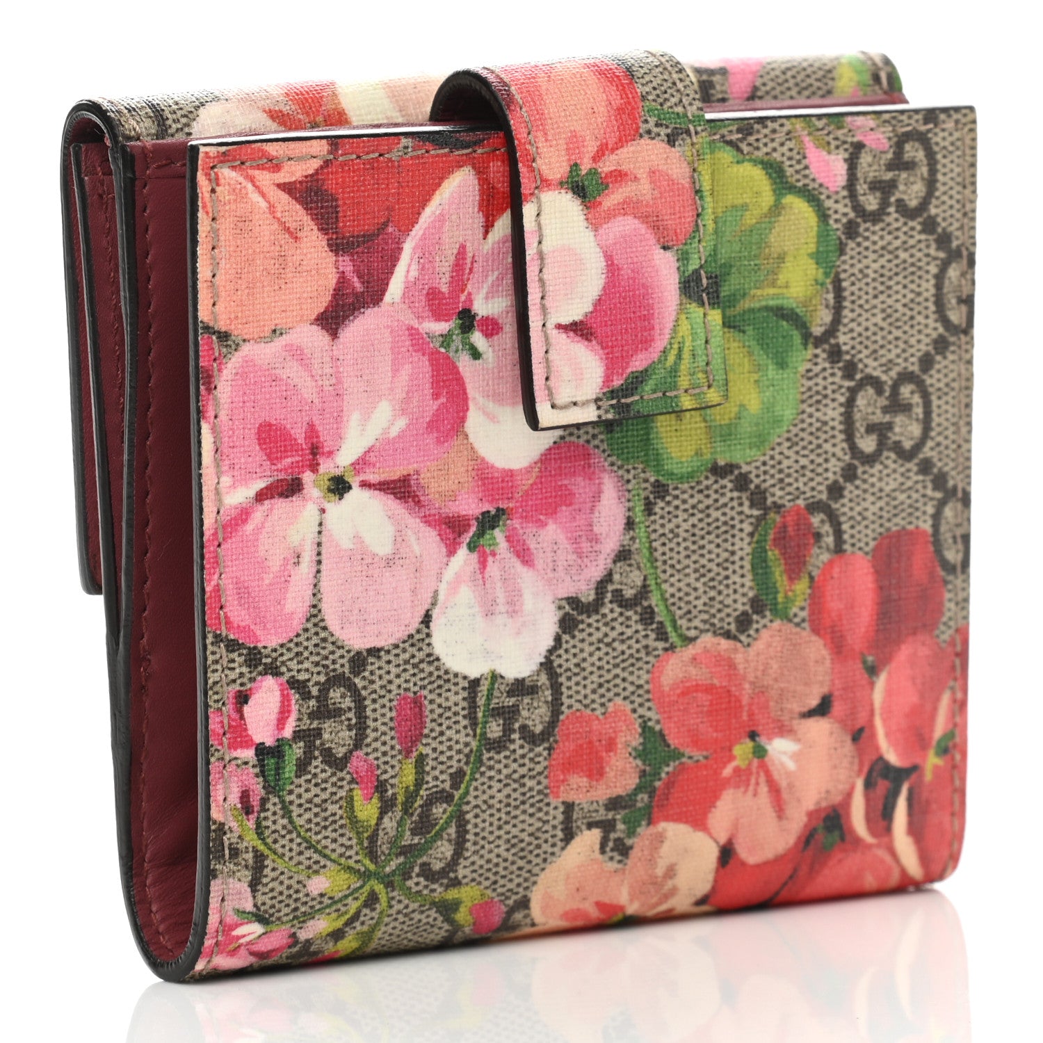 Gucci GG Supreme Monogram Blooms French Flap Wallet Beige Multicolor Dry Rose 3 of 7