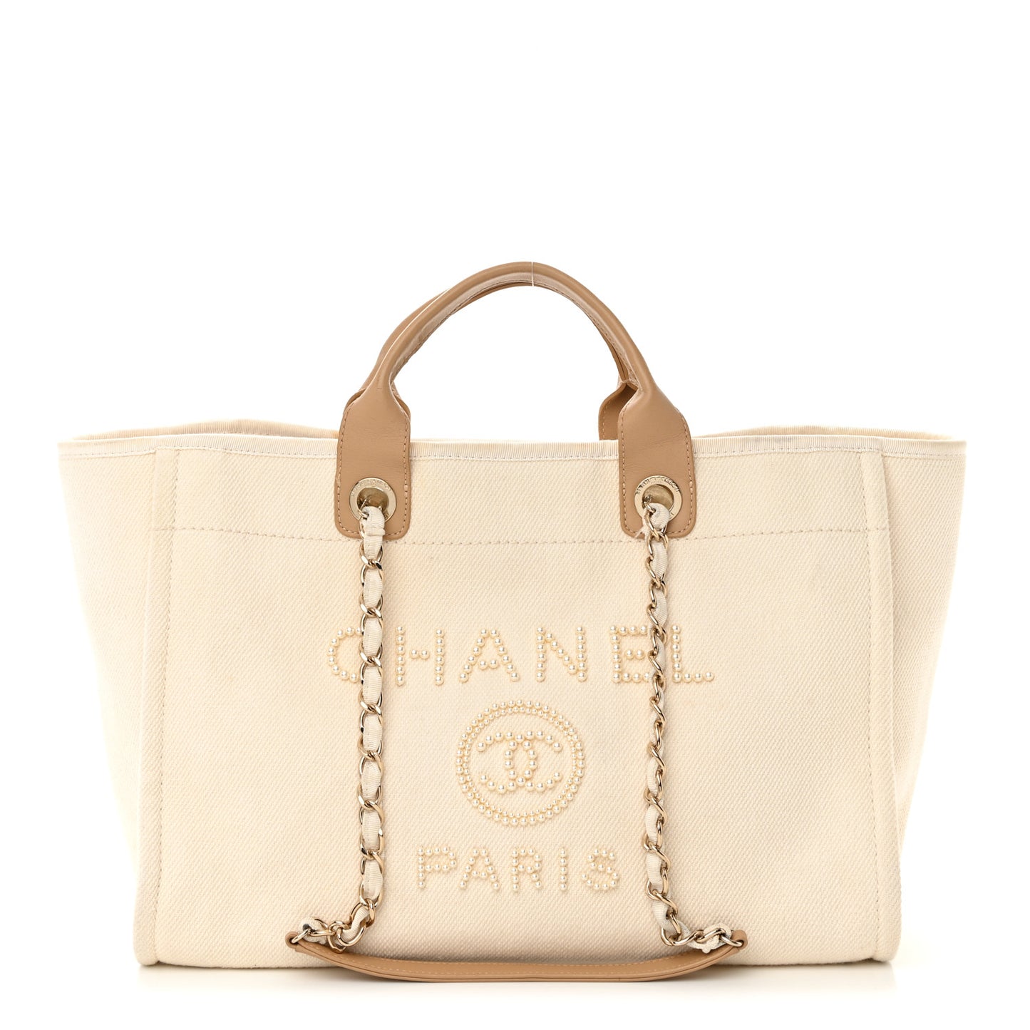 Canvas Pearl Medium Deauville Tote Ecru Beige