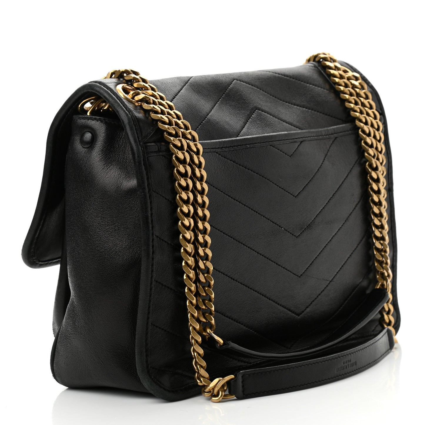 Lambskin Matelasse Monogram Medium Niki Chain Satchel Black
