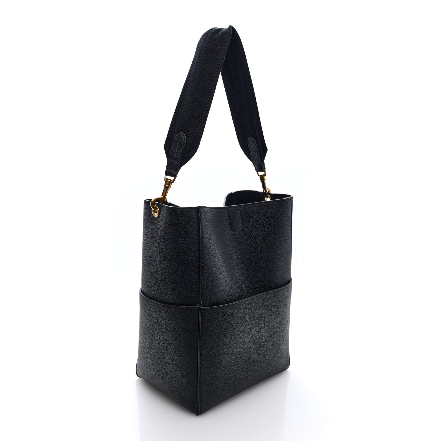 Soft Grained Calfskin Sangle Bucket Bag Black