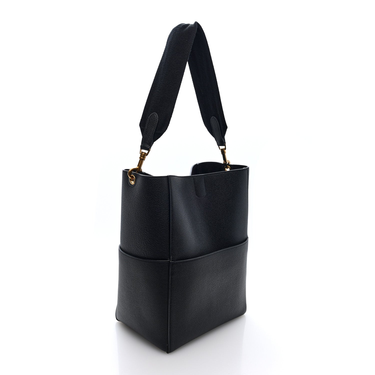 Celine Soft Grained Calfskin Sangle Bucket Bag Black 3 of 9